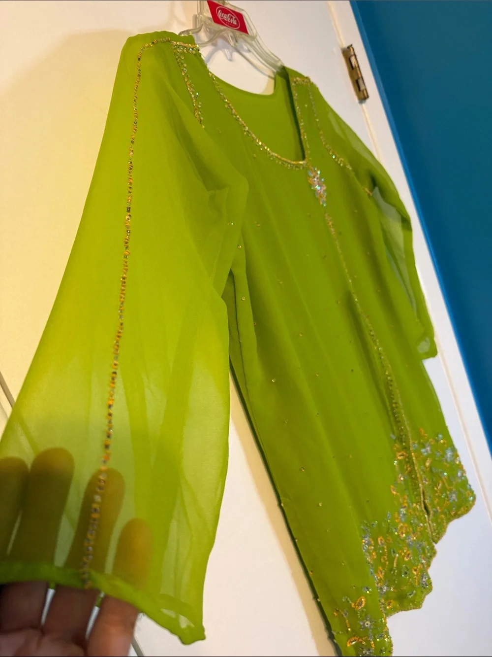 Vintage Lime Green sequin and beaded Tunic Top